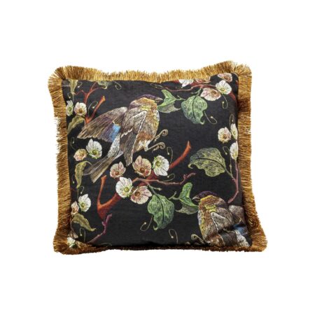 Coussin à franges oiseaux