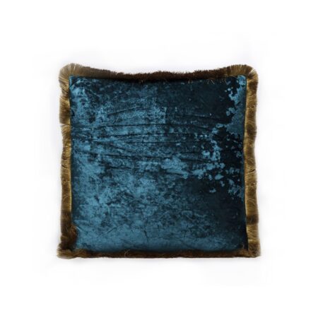 Coussin à franges Cannes bleu pétrole