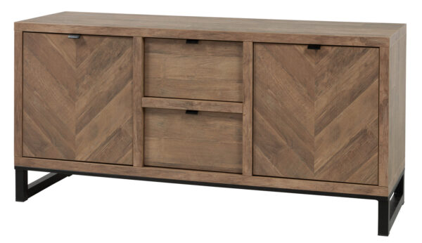 Meubar - Buffets - DR8 - K671V - Vieux teck (Portes en arête de poisson)/Noir Mat - 159x77x50cm
