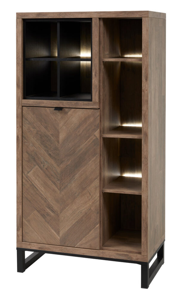 Meubar - Meubles colonne - KB6R - K671V - Vieux teck (Portes arêtes de poisson)/Noir Mat - 834x162x50cm