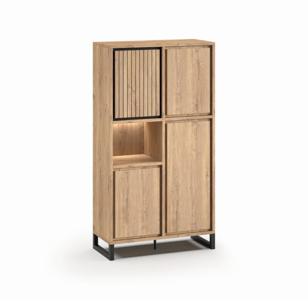 Meubar -  Buffets et vitrines - BAR7 - K545BL - Chêne millénaire nature/Noir élégant - 110x202x49cm