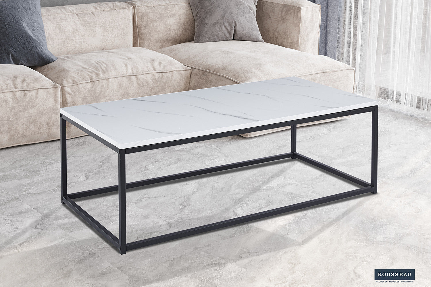 Rousseau - Table basse Dallas Décor Marbre Blanc - 40x120x60 cm