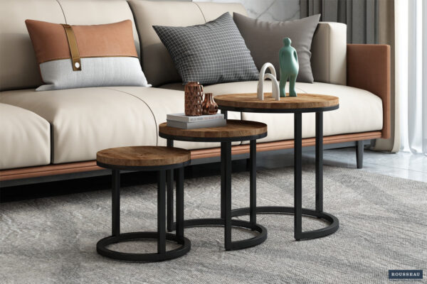 Rousseau - Table d'appoint Plano 3 pièces Bois de manguier - 30x30x30cm