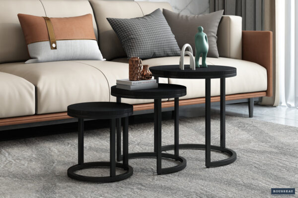 Rousseau - Table d'appoint Plano 3 pièces Bois de manguier noir - 30x30x30cm