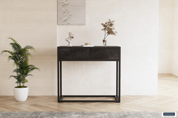 Rousseau - Console Madeira avec 2 tiroirs Manguier noir - 80x90x35 cm