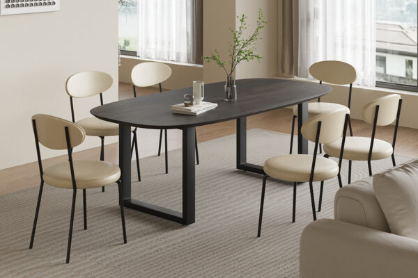 Rousseau - Table Isabella 200 cm Pied en U Ovale Manguier Noir - 76x200x100cm