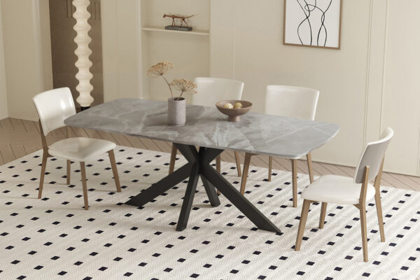 Rousseau - Table Apollo 180 cm Ovale Danois Pierre Brillante Gris Italien - 76x180x90cm