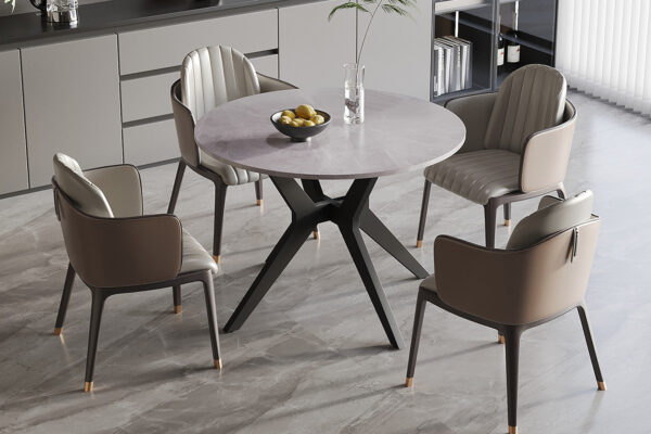 Rousseau - Table Apollo 110 cm Ronde Pierre Brillante Gris Italien - 75.5x110x110cm