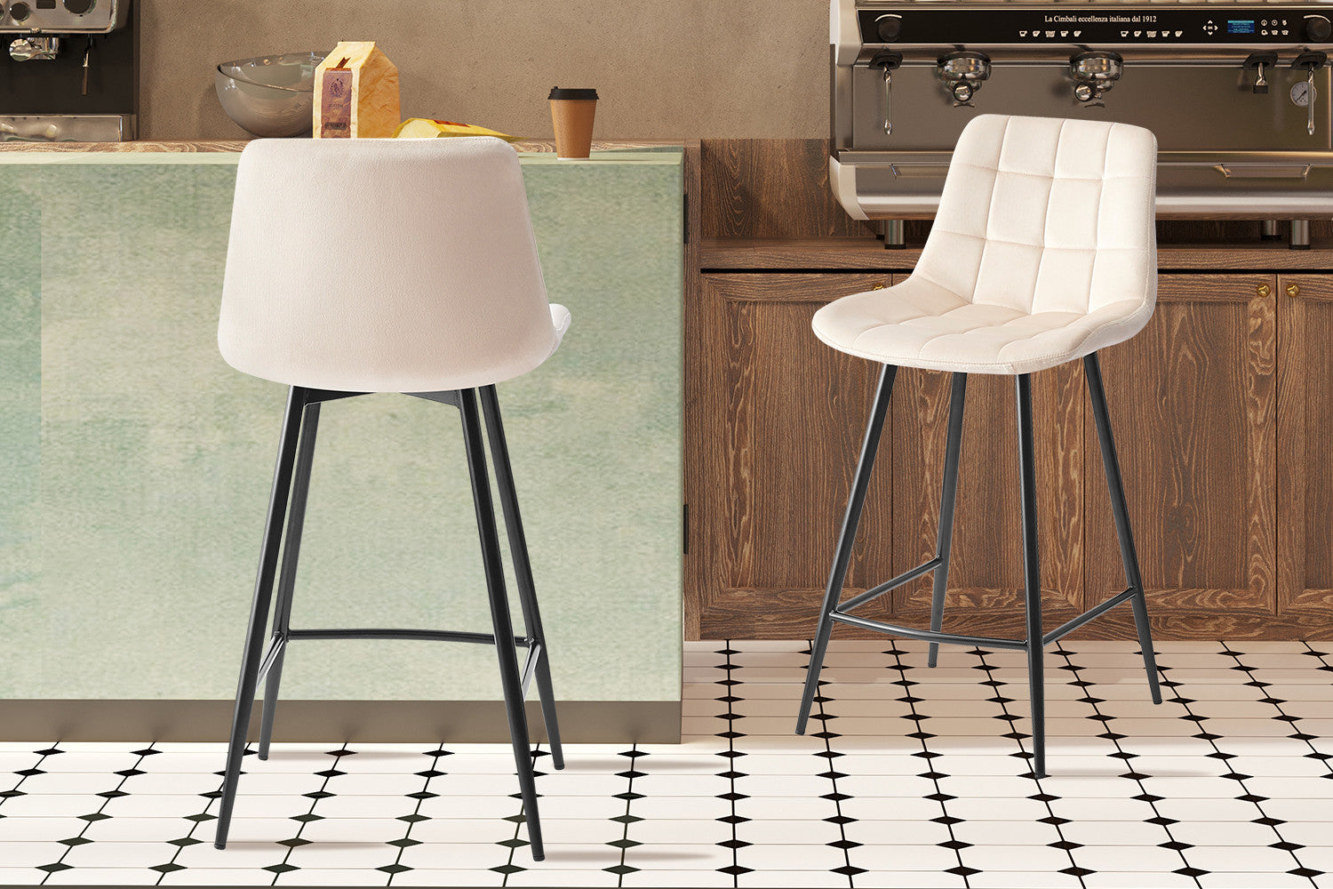 Rousseau - Tabouret de bar Juta Velours Beige - 95x46x36 cm