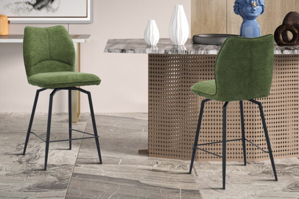 Rousseau - Tabouret de bar Lara - Tissu Vert - 103x48x56 cm