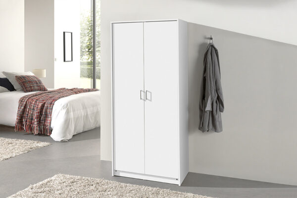 Rousseau - Armoire Ray 2 portes Blanc - 180x80x54 cm