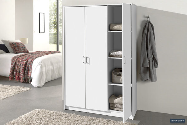 Rousseau - Armoire Ray 3 portes Blanc - 180x117,5x50 cm