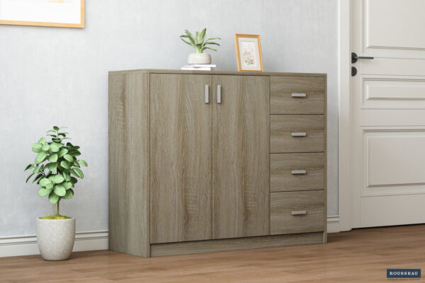 Rousseau - Commode Space 2 portes 4 tiroirs Sonoma - 84x106x36 cm
