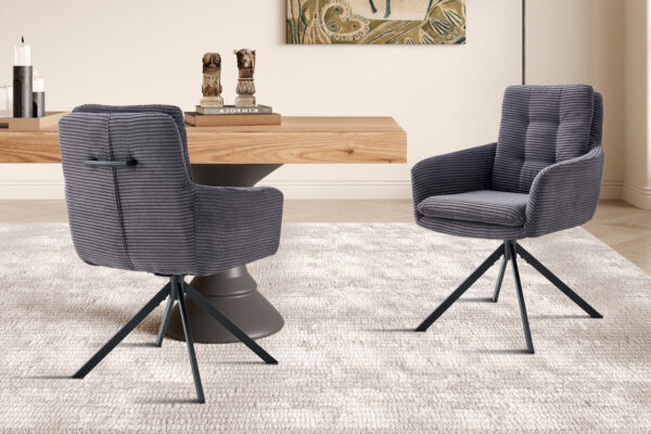 Rousseau - Chaise Luna - Velours Côtelé Gris - 91,5x60,5x67 cm