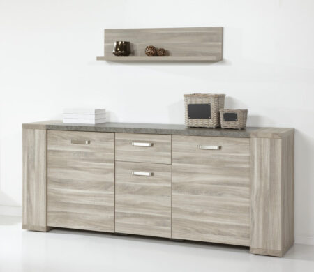 Meubar - Buffets - DR3 - K437 - Aubier chêne gris/Marbre - 205x86x50cm