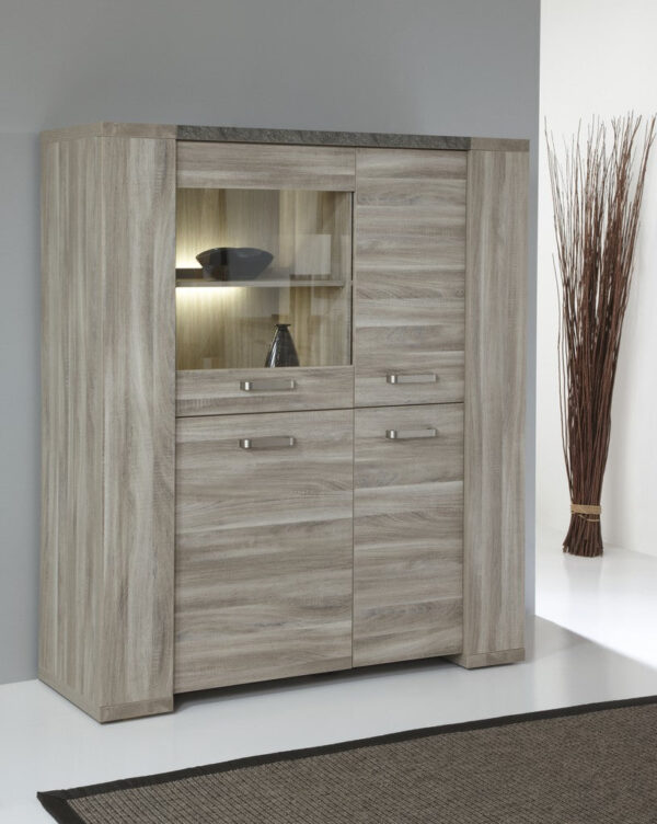 Meubar - Vaisseliers - V1 - K437 - Aubier chêne gris/Marbre - 140x163x50cm